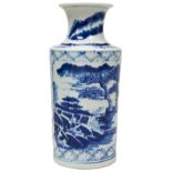 BLUE AND WHITE 'LANDSCAPES' VASE LATE QING DYNASTY the cylindrical sides painted with opposing