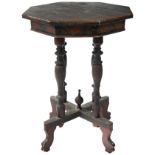 A RUSSIAN KHOKHLOMA LACQUER OCTAGONAL OCCASIONAL TABLE 19TH CENTURY raised on four turned supports