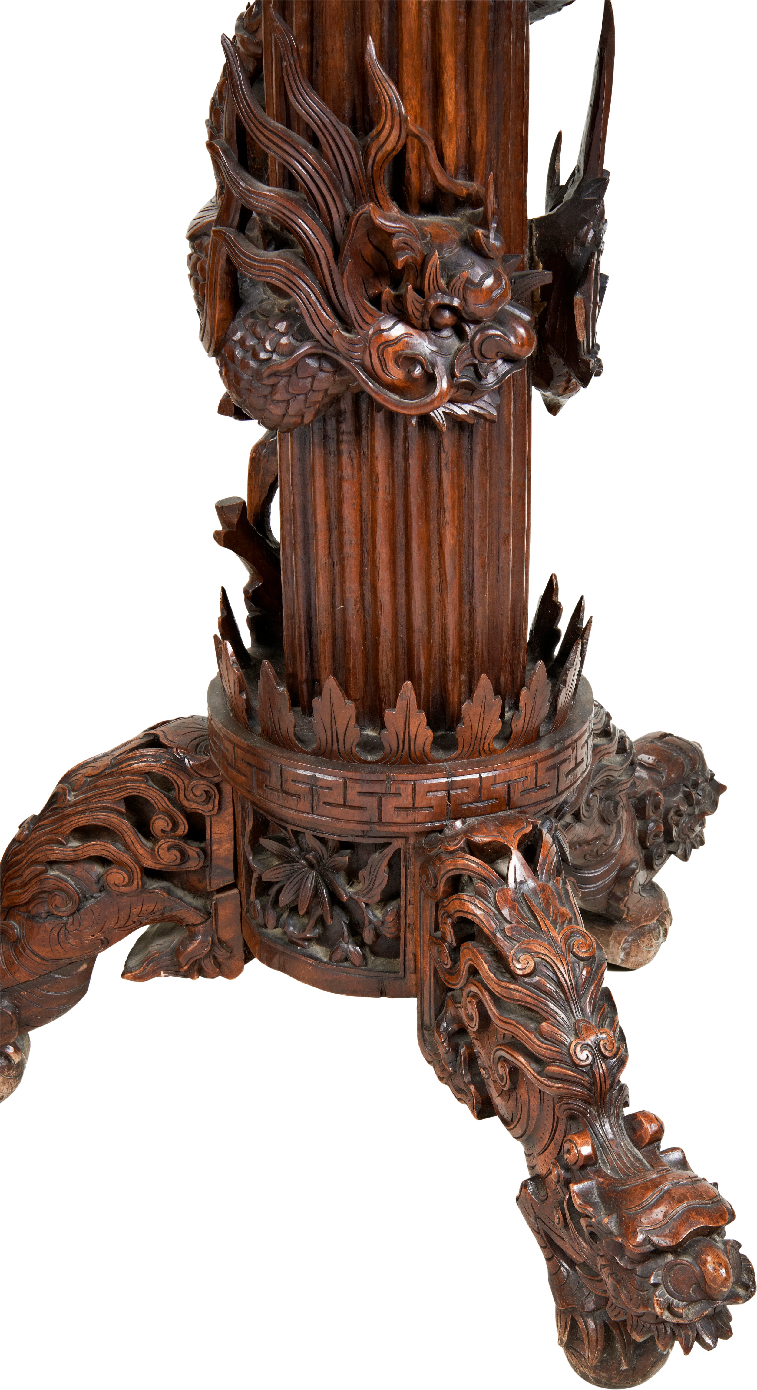 IMPRESSIVE PAIR OF DRAGON-CARVED HUANGHUALI STANDS QING DYNASTY, 19TH CENTURY the circular - Image 4 of 4