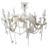 A GLASS CHANDELIER, 20th century, comprising of eight down swept branches with glass drip trays