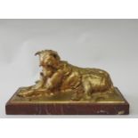 CHARLES PAILLET (FRENCH 1871-1937), LES DEUX AMIS, GILT BRONZE ON A ROUGE MARBLE BASE, signed Ch