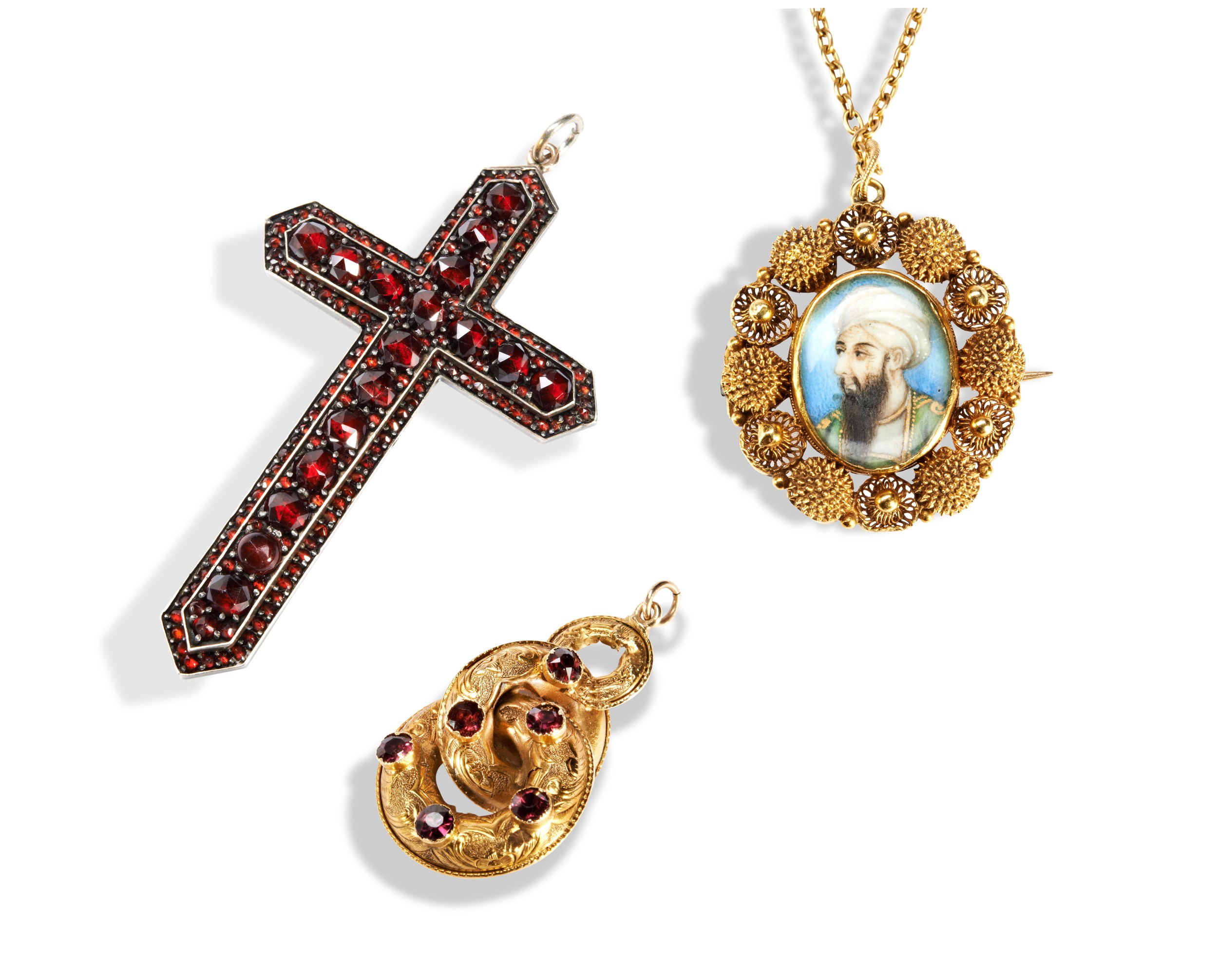 A GARNET CROSS PENDANT CIRCA 1890 a cross pendant set throughout with two tiers of rose cut