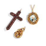 A GARNET CROSS PENDANT CIRCA 1890 a cross pendant set throughout with two tiers of rose cut