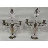 A FINE PAIR OF LOUIS XV STYLE GILT BRONZE AND ROCK CRYSTAL CANDELABRA, 19th Century, the baluster