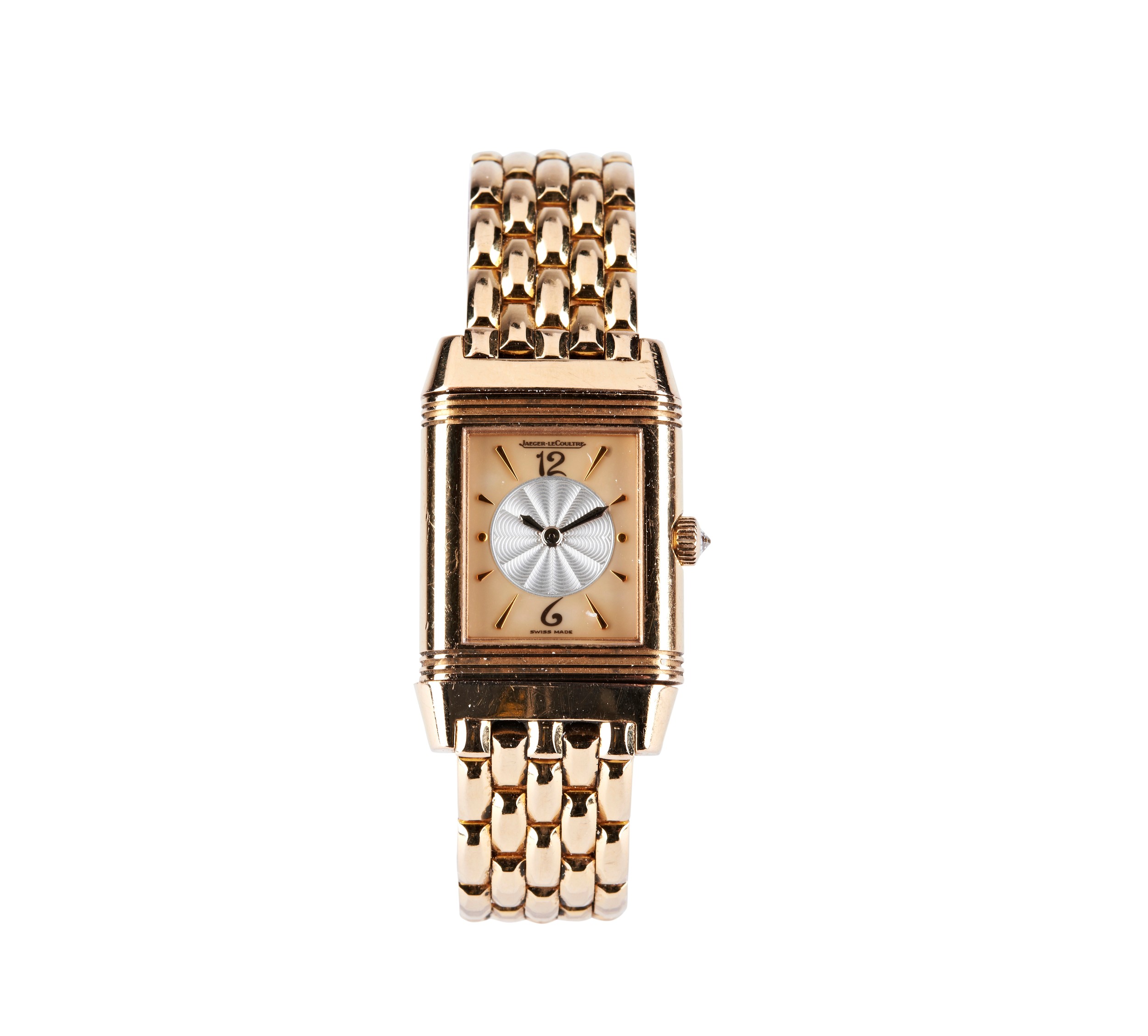 JAEGER LE COULTRE: AN 18CT YELLOW GOLD AND DIAMOND SET LADIES DUETTO REVERSO WRISTWATCH ref. 266.2.