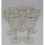 A FINE SET OF SIX CONTINENTAL ENGRAVED WINE GLASSES, 19TH CENTURY, the sides finely engraved with