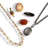 A COLLECTION OF VICTORIAN AND LATER JEWELLERY, TO INCLUDE A LATE VICTORIAN SILVER CHAIN AND