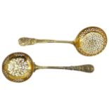 A GEORGE III SILVER GILT SIFTER SPOON,  with ornate chased and pierced decoration, bears the mark of