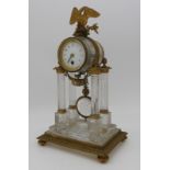 A FINE FRENCH EMPIRE GILT METAL MOUNTED CRYSTAL PORTICO CLOCK, 19th Century, finely acid etched with