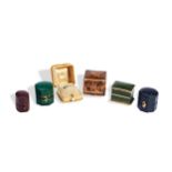 A COLLECTION OF RING BOXES including an early 20th century cream celluloid ring box, cream silk