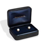 A PAIR OF TIFFANY & CO CULTURED PEARL STUD EARRINGS  each consisting of a cultured pearl to an