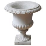 A CONTEMPORARY DECORATIVE PLASTER URN, campagna form with fluted decoration, formed in two