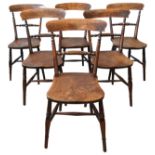 A SET OF SIX COUNTRY CHAIRS, 19TH CENTURY balloon backs with bobbin rope twist bar, saddle seat
