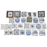 A COLLECTION OF TWENTY SEVEN DELFT TILES, LATE 17TH AND EARLY 18TH CENTURY, three in wooden