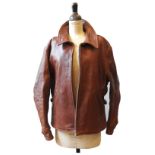 A VINTAGE STYLE TAN LEATHER MOTORCYCLE JACKET, made to order by Aero Leathers Clothing Co, Scotland,