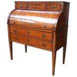 A DUTCH WALNUT MARQUETRY CYLINDER DESK, CIRCA 1810, comprised of three short frieze drawers over a