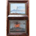A PAIR OF 19TH CENTURY GOUACHE PAINTINGS, depicting the eruption of Mount Vesuvius, as seen from