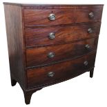 A GEORGE III MAHOGANY BOW FRONT CHEST, CIRCA 1820, two short drawers over three long drawers, raised