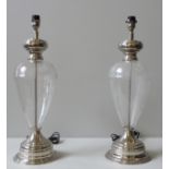 A PAIR OF CONTEMPORARY GLASS TABLE LAMPS, Amphora form, with chrome plated bases and collars, and