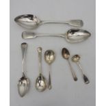A MIXED LOT OF SILVER FLAT WARE, 19TH CENTURY, including a bright cut pair of comprised of a pair of