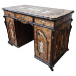 AN IMPRESSIVE ITALIAN WALNUT AND IVORY INLAID TWIN PEDESTAL DESK, 18TH CENTURY the highly