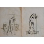 CECIL COLLINS (1908-1989) INK, PEN, WASH /  PAPER LIFE STUDY OF STANDING MALE, unframed bi-fold
