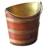 A GEORGE III MAHOGANY BRASS BOUND OYSTER BUCKET, CIRCA 1780, navette form, with swing handle and