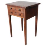 A GEORGE III MAHOGANY WORK TABLE, CIRCA 1810, with two drawers, raised on tapering square legs 75