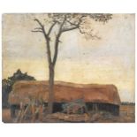 NORA MUNRO SUMMERS (1892-1948) 'THE BARN' (1928) OIL PAINTING ON BOARD, signed and dated along top