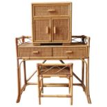 A BAMBOO AND RATTAN COVERED DRESSING TABLE AND STOOL, MID 20TH CENTURY, along with a matching