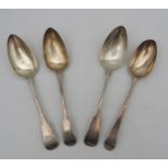 A PAIR OF SCOTTISH SILVER GEORGE III SERVING SPOONS, along with two English and Irish serving