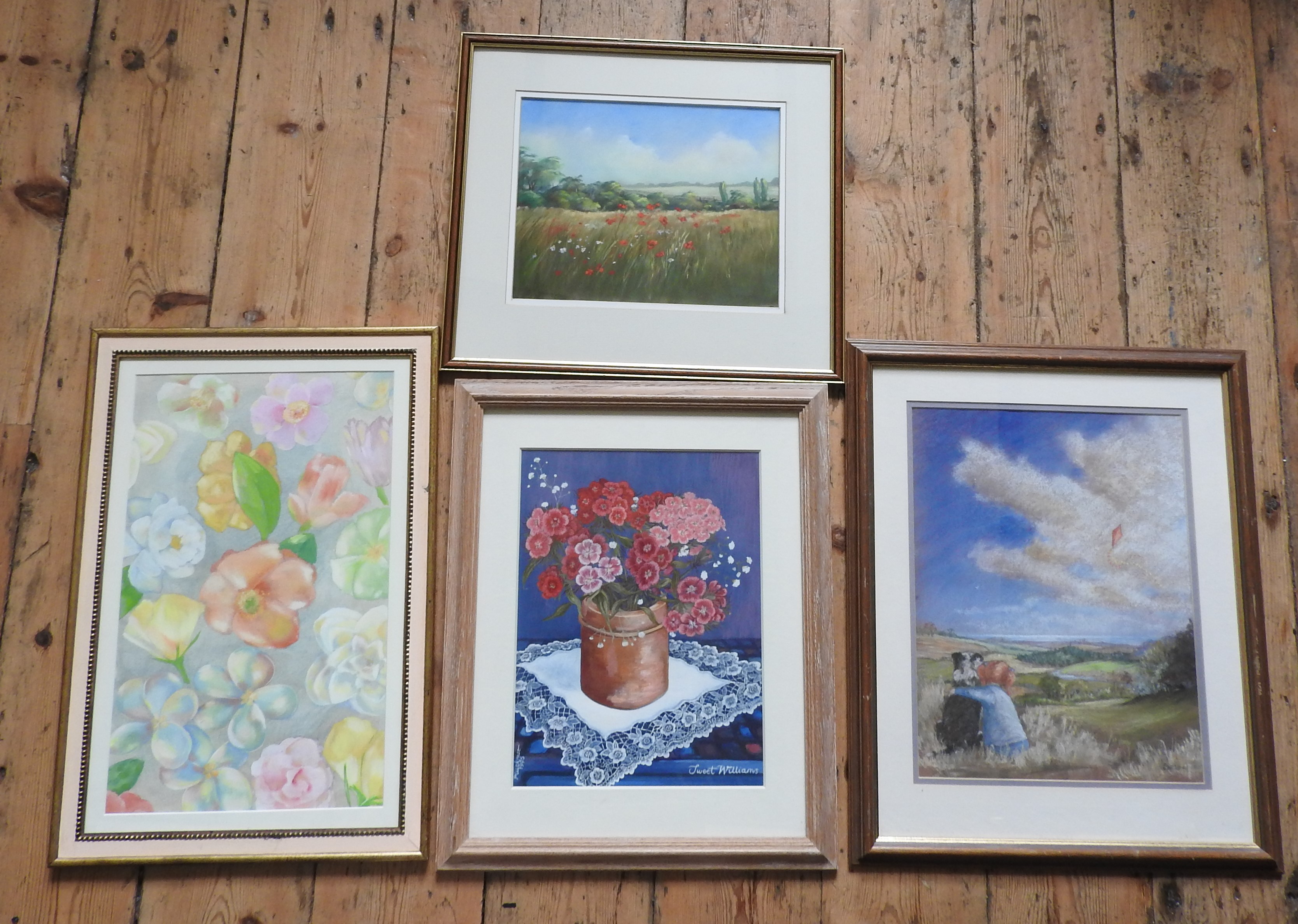 SHIRLEY REYGATE 'THE POPPY FIELD' WATERCOLOUR AND THREE OTHER PICTURES