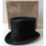 A VINTAGE SCOTT & CO. SILK TOP HAT, circa 1925, with labelled cardboard hat box, internal