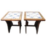 A PAIR OF OAK SQUARE TOP TAVERN TABLES, EARLY 20TH CENTURY, the tops inset with floral decorated