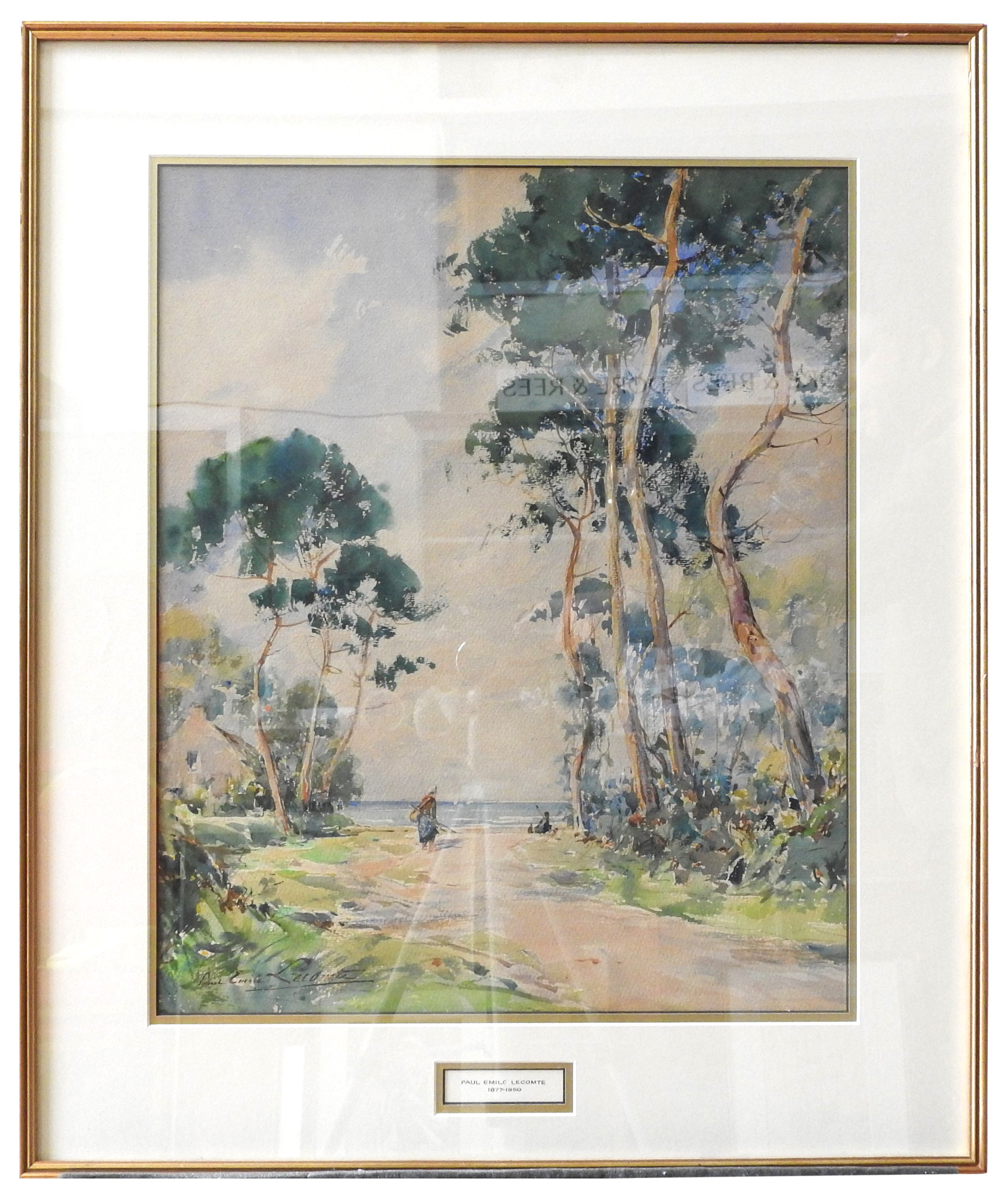 PAUL EMIL LECOMTE (1877-1950) WATERCOLOUR OF FISHERMAN WALKING TO THE BEACH, signed in lower left