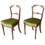 A PAIR OF VICTORIAN SATIN WOOD BALLOON BACK CHAIRS, line inlaid arch top rail with foliate carved