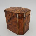 AN TORTOISESHELL TEA CADDY, EARLY 19TH CENTURY, rectangular form with canted corners, hinged dome