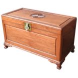 A CHINESE HADRWOOD BLANKET CHEST, 20TH CENTURY, the panelled top inset with traditional prosperity