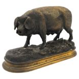 AFTER PIERRE JULES MENE (1810-1879) GILT BRONZE FIGURE OF SOW, on a naturalistic modelled base 14