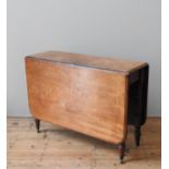 AN EARLY VICTORIAN MAHOGANY DROP-LEAF TABLE, CIRCA 1850, hinged rectangular top with folding gate-