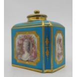 A 18TH CENTURY SEVRES PORCELAIN TEA CADDY, CIRCA 1779, rectangular form with fluted angles, portrait