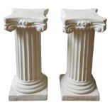 A PAIR OF CONTEMPORARY MOULDED PLASTER PILLARS, Neo-classical Corinthian deisgn 76 x 35 x 35 cm