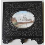 A INDIAN PAINTED MINIATURE OF TAJ MAHAL, LATE 19TH CENTURY, painted on an oval ivory panel, in an