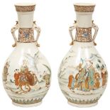 GOOD PAIR OF JAPANESE SATSUMA VASES MEIJI PERIOD (1868-1912) the baluster sides finely decorated