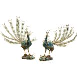 PAIR OF CHINESE CLOISONNE PEACOCK CENSERS, QING DYNASTY, 19TH CENTURY, each naturalistically