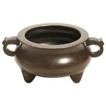 A BRONZE TRIPOD CENSER XUANDE SEAL MARK, 17TH / 18TH CENTURY of compressed globular form raised on