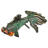 A SMALL SILVER ENAMEL ARTICULATED CARP LATE QING DYNASTY  the articulated figure decorated with