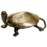 A CHINESE BRONZE AND SILVER INLAID 'TURTLE' SCROLL WEIGHT QING DYNASTY (1644-1911) realistically
