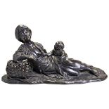 A JAPANESE BRONZE FIGURE OF A MOTHER AND CHILD BY GENRYUSAI SEIYA MEIJI PERIOD (1868-1912)