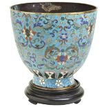 A CLOISONNE FOOTED BOWL QING DYNASTY, 18TH CENTURY the turquoise ground decorated with lotus